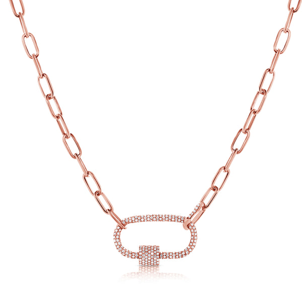 14K Rose Gold Full Diamond Pave link Necklace