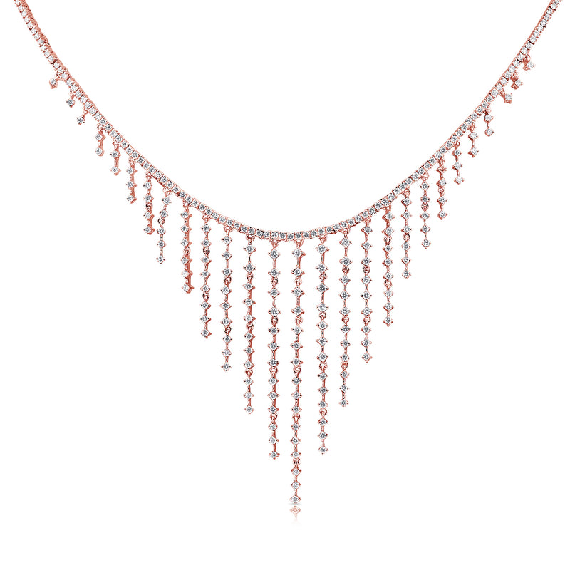 14K Rose Gold Dripping Diamond Necklace