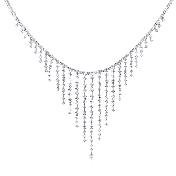 14K White Gold Dripping Diamond Necklace