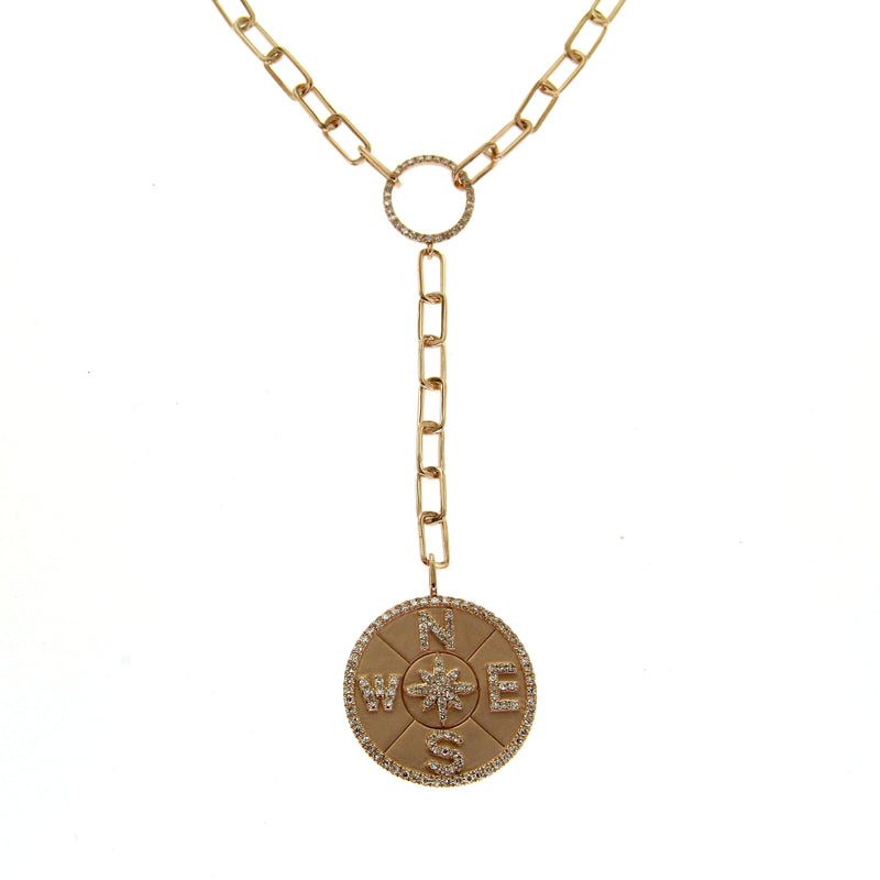 14K Rose Gold Diamond Open Link Compass Necklace
