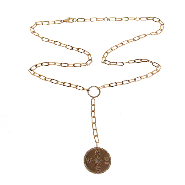 14K Rose Gold Diamond Open Link Compass Necklace