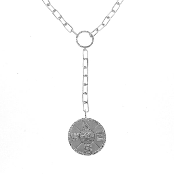 14K White Gold Diamond Open Link Compass Necklace