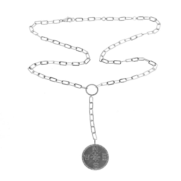 14K White Gold Diamond Open Link Compass Necklace