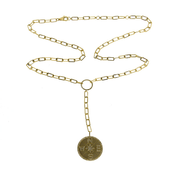 14K Yellow Gold Diamond Open Link Compass Necklace