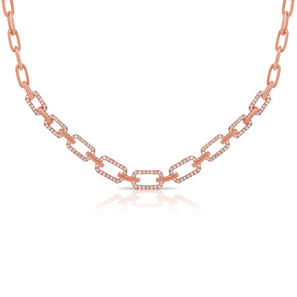 14K Rose Gold Diamond Link Necklace