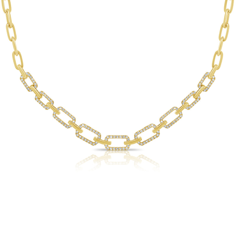 14K Yellow Gold Diamond Link Necklace