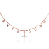 14K Rose Gold Diamond + Sapphire Charm Necklace