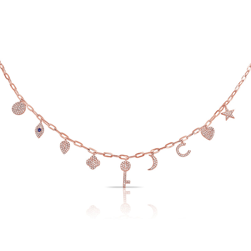 14K White Gold Diamond + Sapphire Charm Necklace-Necklaces-Maurice's Jewelers-ROSE GOLD-