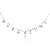 14K White Gold Diamond + Sapphire Charm Necklace-Necklaces-Maurice's Jewelers-WHITE GOLD-