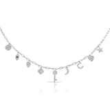 14K White Gold Diamond + Sapphire Charm Necklace