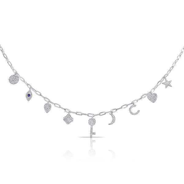 14K White Gold Diamond + Sapphire Charm Necklace-Necklaces-Maurice's Jewelers-WHITE GOLD-