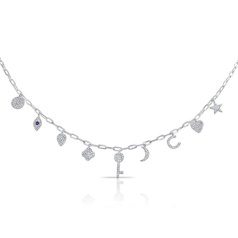 14K White Gold Diamond + Sapphire Charm Necklace-Necklaces-Maurice's Jewelers-WHITE GOLD-