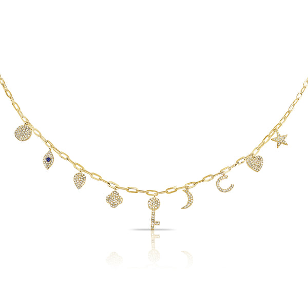 14K White Gold Diamond + Sapphire Charm Necklace-Necklaces-Maurice's Jewelers-YELLOW GOLD-
