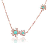 14K White Gold Diamond + Turquoise Flower Necklace