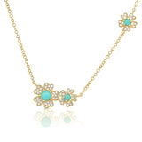14K Rose Gold Diamond + Turquoise Flower Necklace