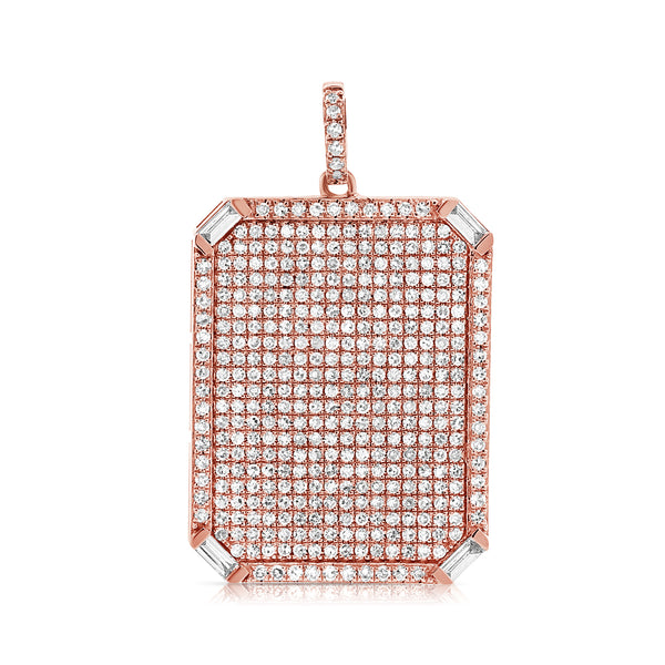 14K White Gold Round+Baguette Diamond Rectangle Pendant-Charms & Pendants-aaron jewelry-ROSE GOLD-
