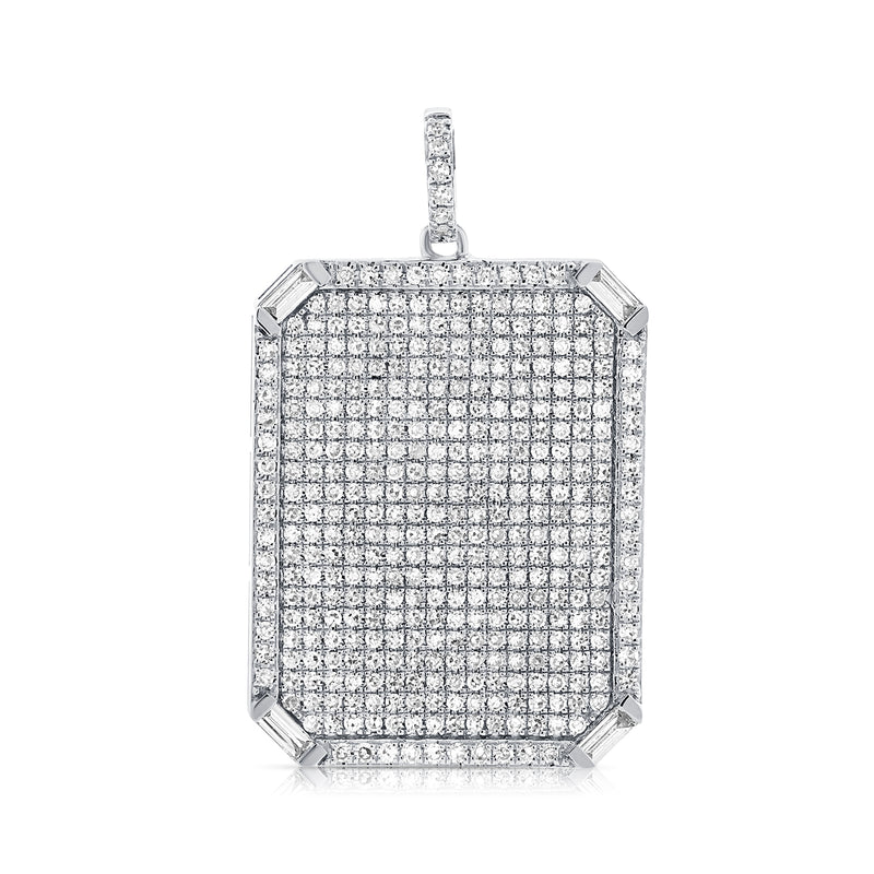 14K White Gold Round+Baguette Diamond Rectangle Pendant-Charms & Pendants-aaron jewelry-WHITE GOLD-