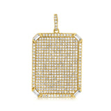 14K White Gold Round+Baguette Diamond Rectangle Pendant