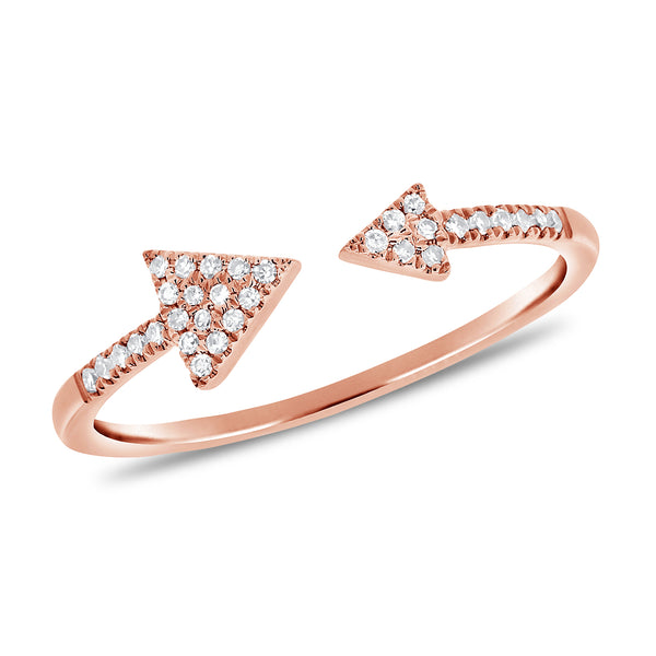 14K Rose Gold Diamond Open Cuff Triangle Ring