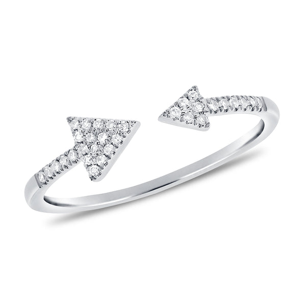 14K White Gold Diamond Open Cuff Triangle Ring