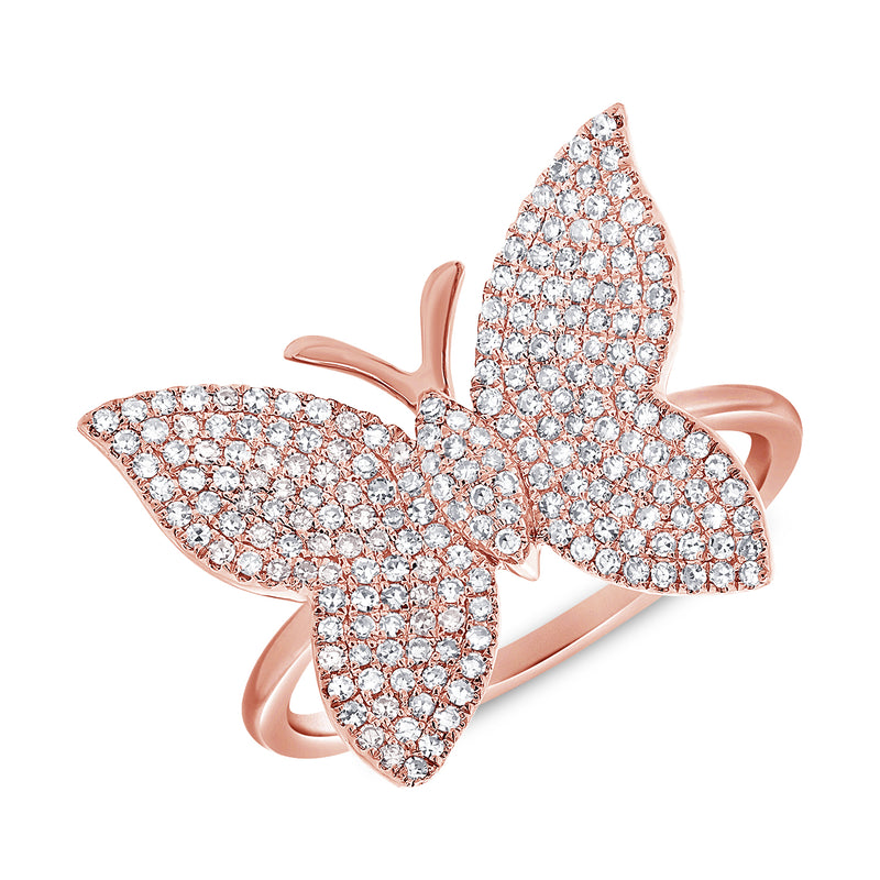 14k Rose Diamond Large Butterfly Ring