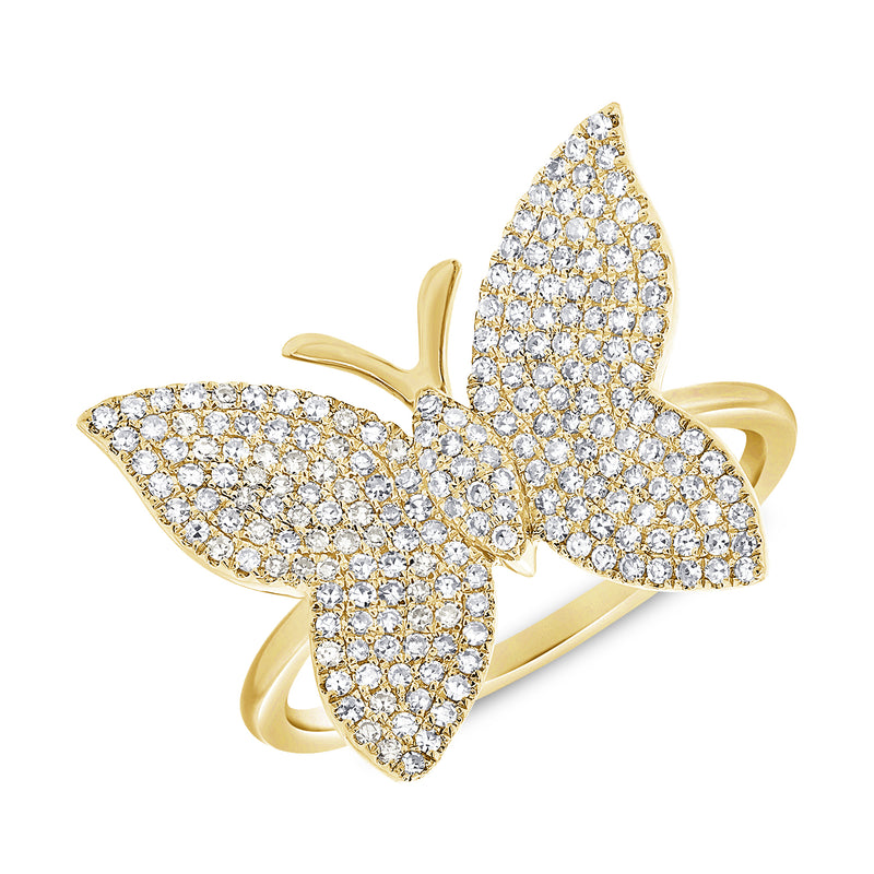 14k Yellow Diamond Large Butterfly Ring