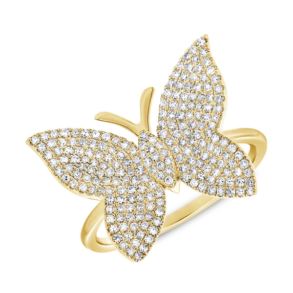 14k White Diamond Large Butterfly Ring