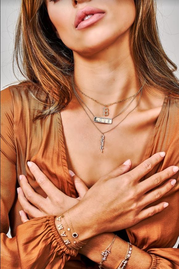 14K Rose Gold Diamond "Love" Plate Necklace
