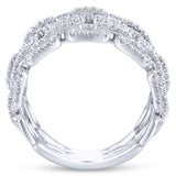 14K White Gold Diamond Triple Row Link Ring