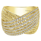 14K Yellow Gold Diamond Rope Multi Row X Ring-Rings-gabriel & co-