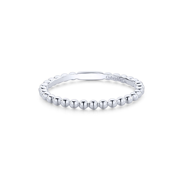 14K White Gold Beaded Stackable Band