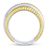 14K Yellow & White Gold Diamond Rope Bypass Ring