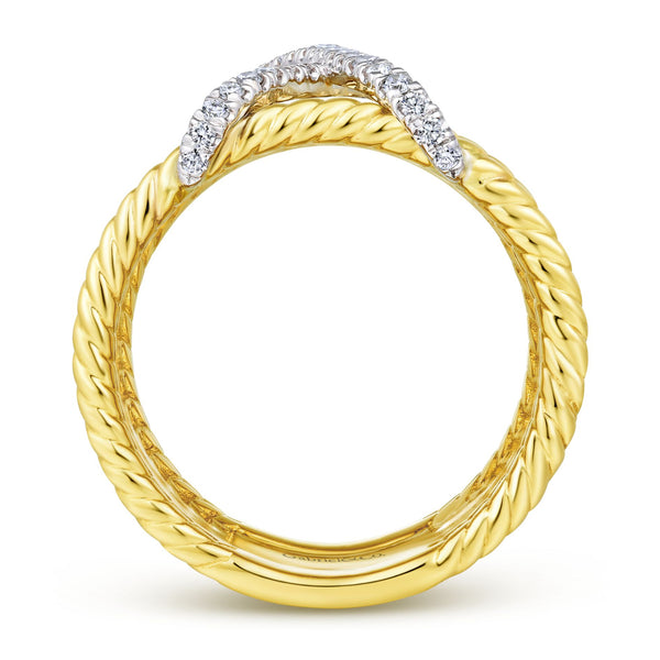 14K Yellow Gold Diamond X Twisted Multi Band Ring