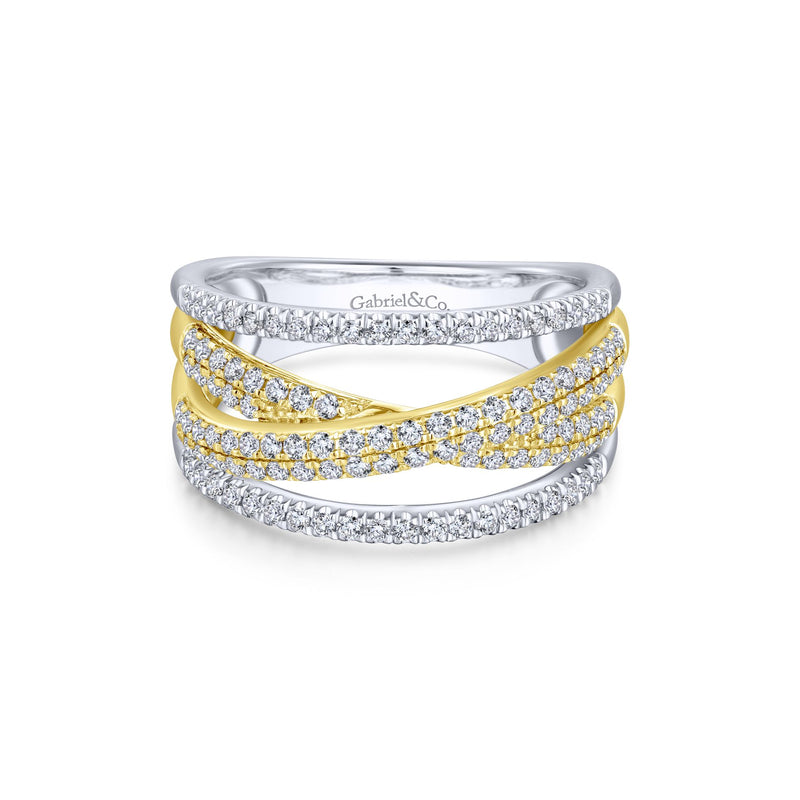14K White & Yellow Gold Diamond Split Crossover Ring