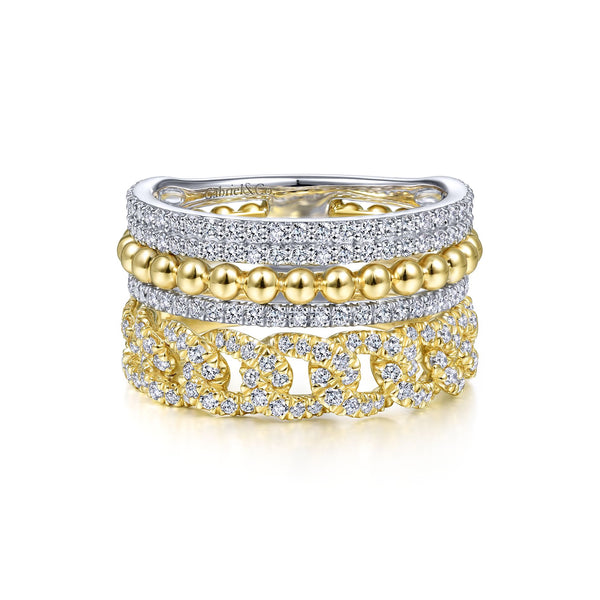 14K White & Yellow Gold Diamond Wide Layered Ring