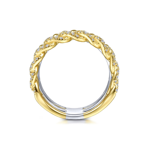 14K White & Yellow Gold Diamond Wide Layered Ring