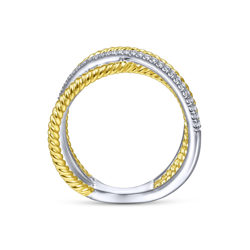 14K White & Yellow Gold Diamond Twisted Crossover Ring