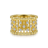 14K Yellow Gold Diamond Beaded Ring