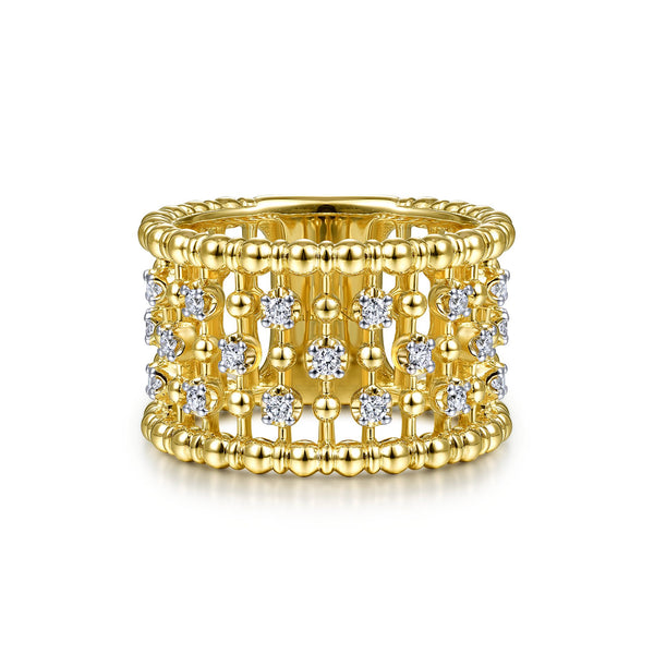 14K Yellow Gold Diamond Beaded Ring-Rings-gabriel & co-