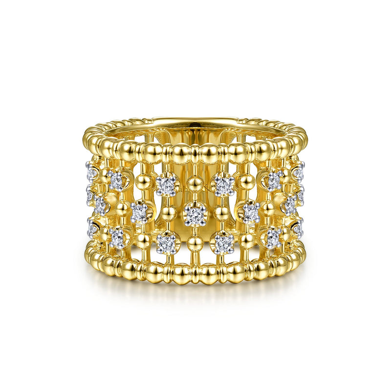 14K Yellow Gold Diamond Beaded Ring