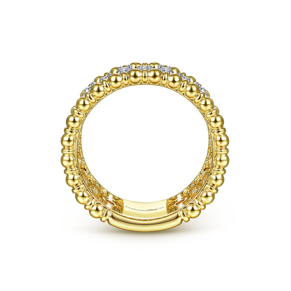 14K Yellow Gold Diamond Beaded Ring-Rings-gabriel & co-
