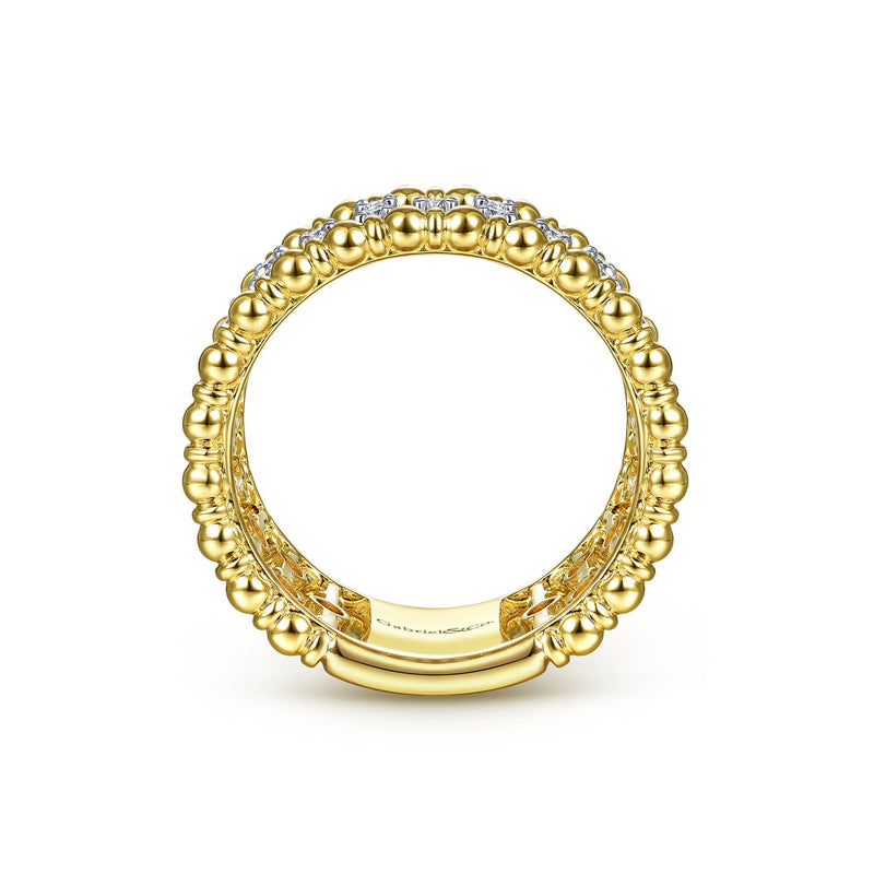 14K Yellow Gold Diamond Beaded Ring