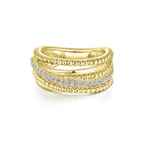 14K Yellow Gold Diamond Beaded Bypass Ring-Rings-gabriel & co-