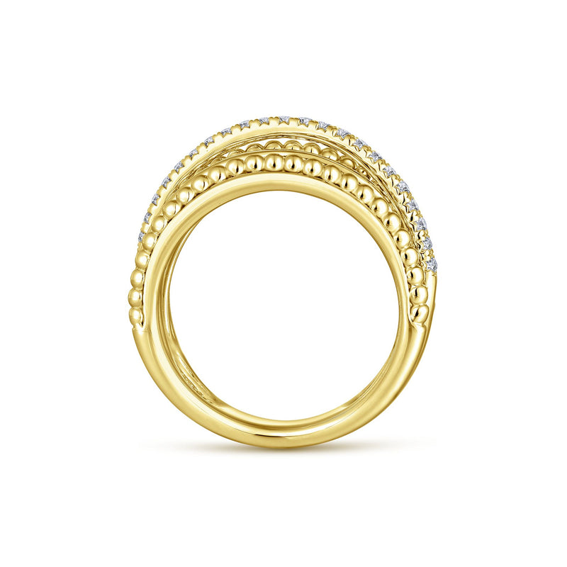 14K Yellow Gold Diamond Beaded Bypass Ring-Rings-gabriel & co-