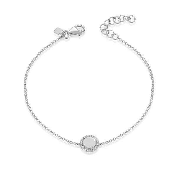 14K White Gold Diamond Disc Engravable Bracelet