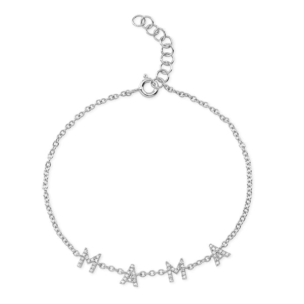 14K White Gold Diamond Mama Bracelet