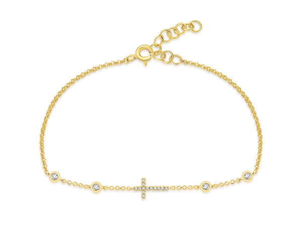 14K Yellow Gold Diamond Cross Bracelet