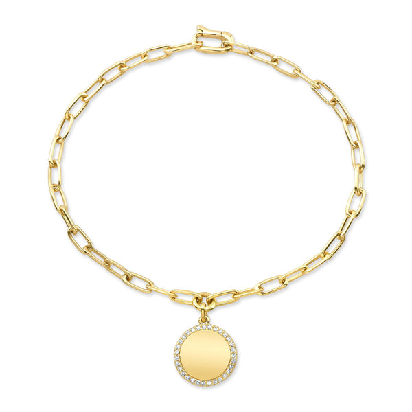 14K Yellow Gold Diamond Disc Paperclip Bracelet-Bracelets-majolie-