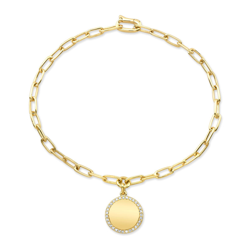 14K Yellow Gold Diamond Disc Paperclip Bracelet-Bracelets-majolie-