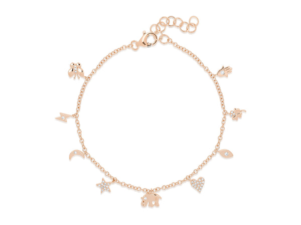 14K Rose Gold Diamond Charm Bracelet-Bracelets-Maurice's Jewelers-ROSE GOLD-